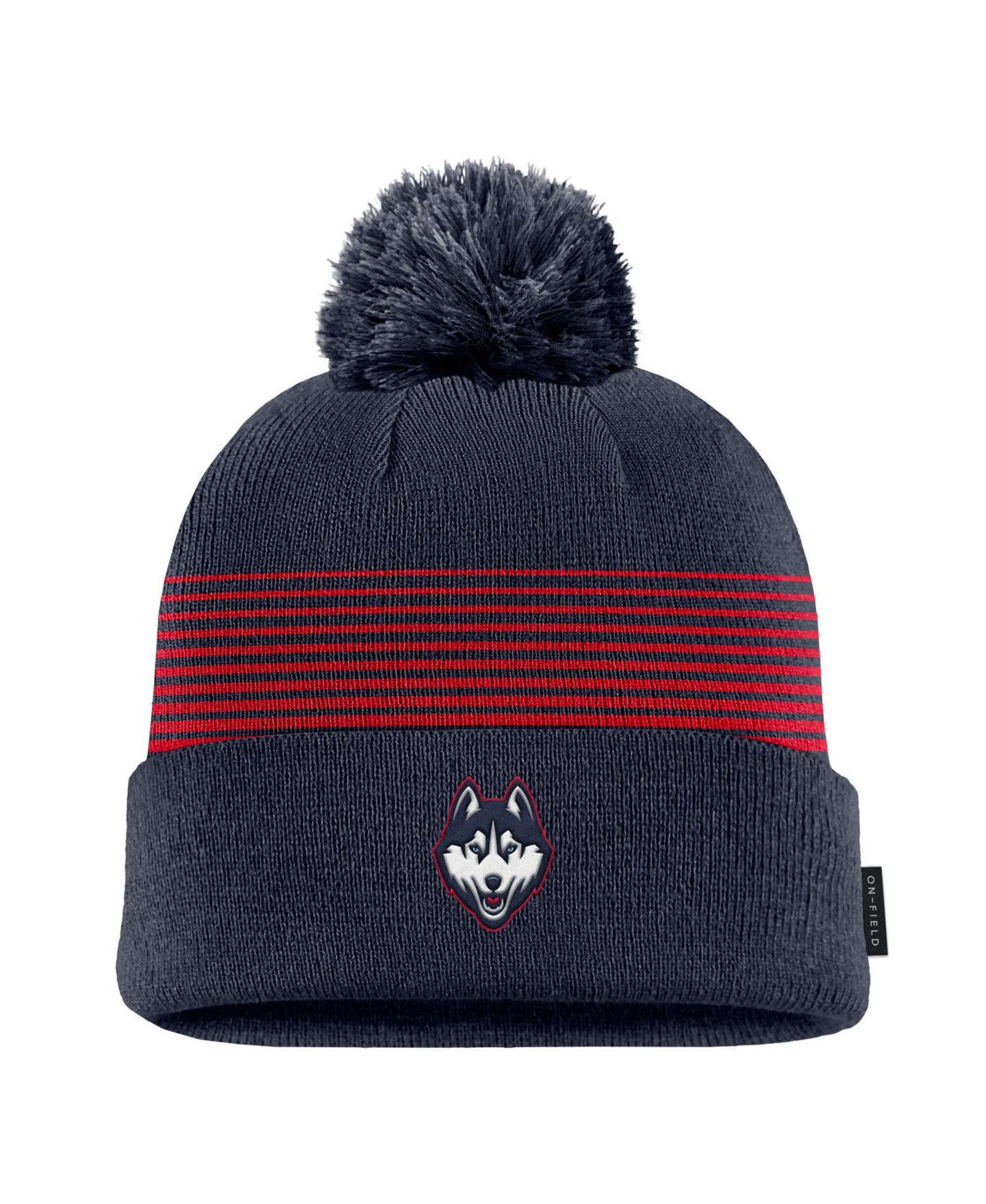 Мужской головной убор Nike Navy UConn Huskies 2026 On-Field Peak Cuffed Knit Pom Hat — фото 1