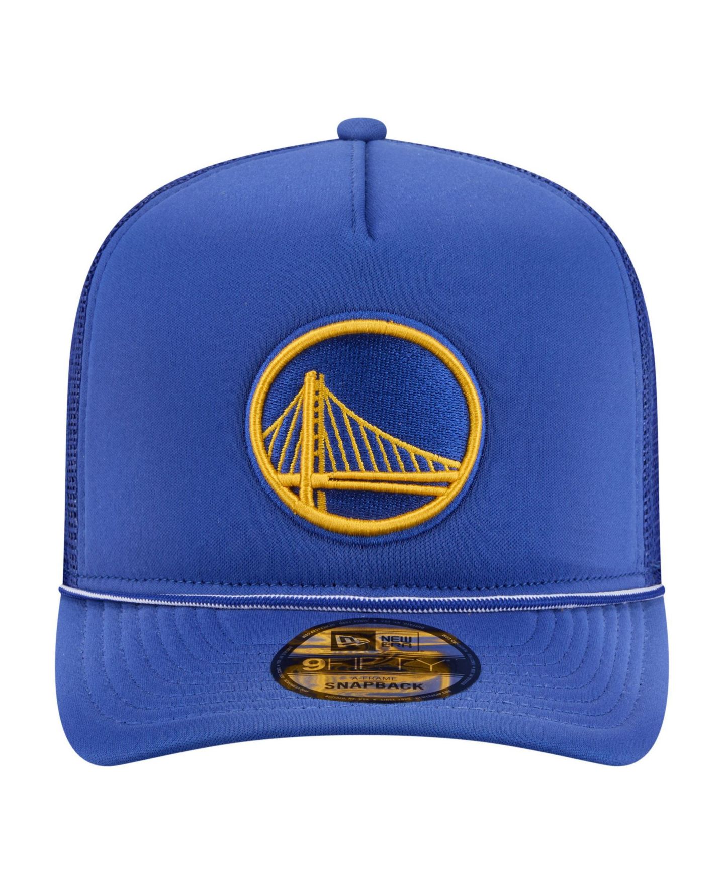 Мужская кепка New Era Royal Golden State Warriors Faded Foam Front 9FIFTY A-Frame Adjustable Trucker Hat — фото 2