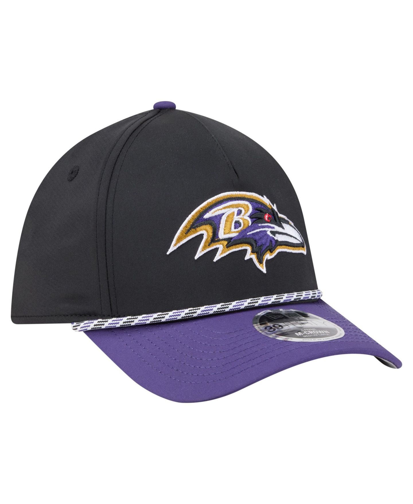 Мужская кепка New Era Black/Purple Baltimore Ravens Rope M-Crown A-Frame 39THIRTY Flex Hat — фото 3