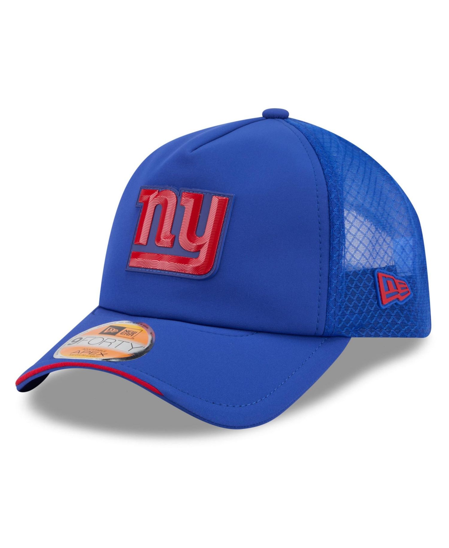 Big Boys and Girls Royal New York Giants 2026 Sideline Apex 9FORTY Adjustable Trucker Hat