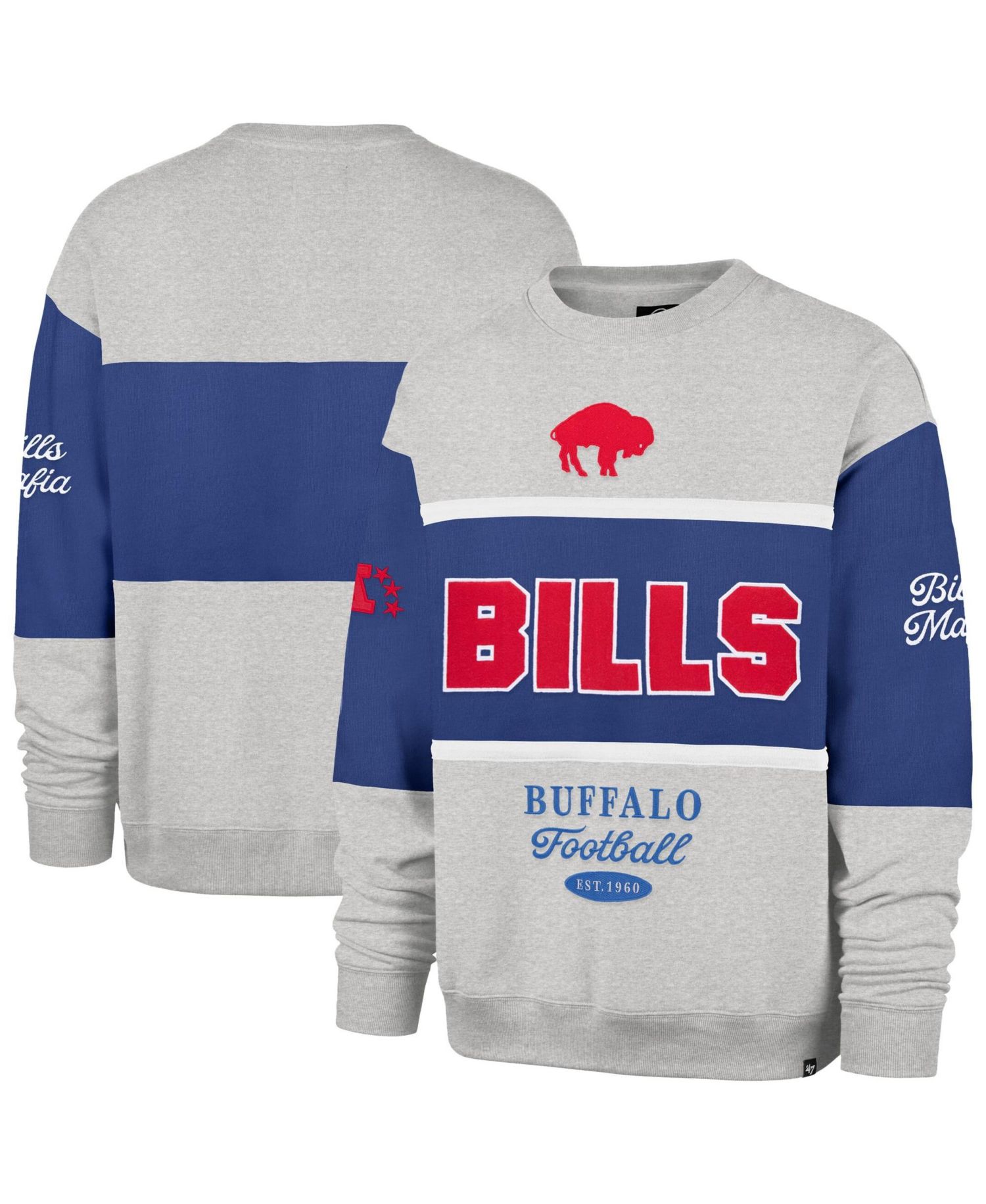Men's '47 Royal/Heather Gray Buffalo Bills Blockfield Maximalist Sweatshirt