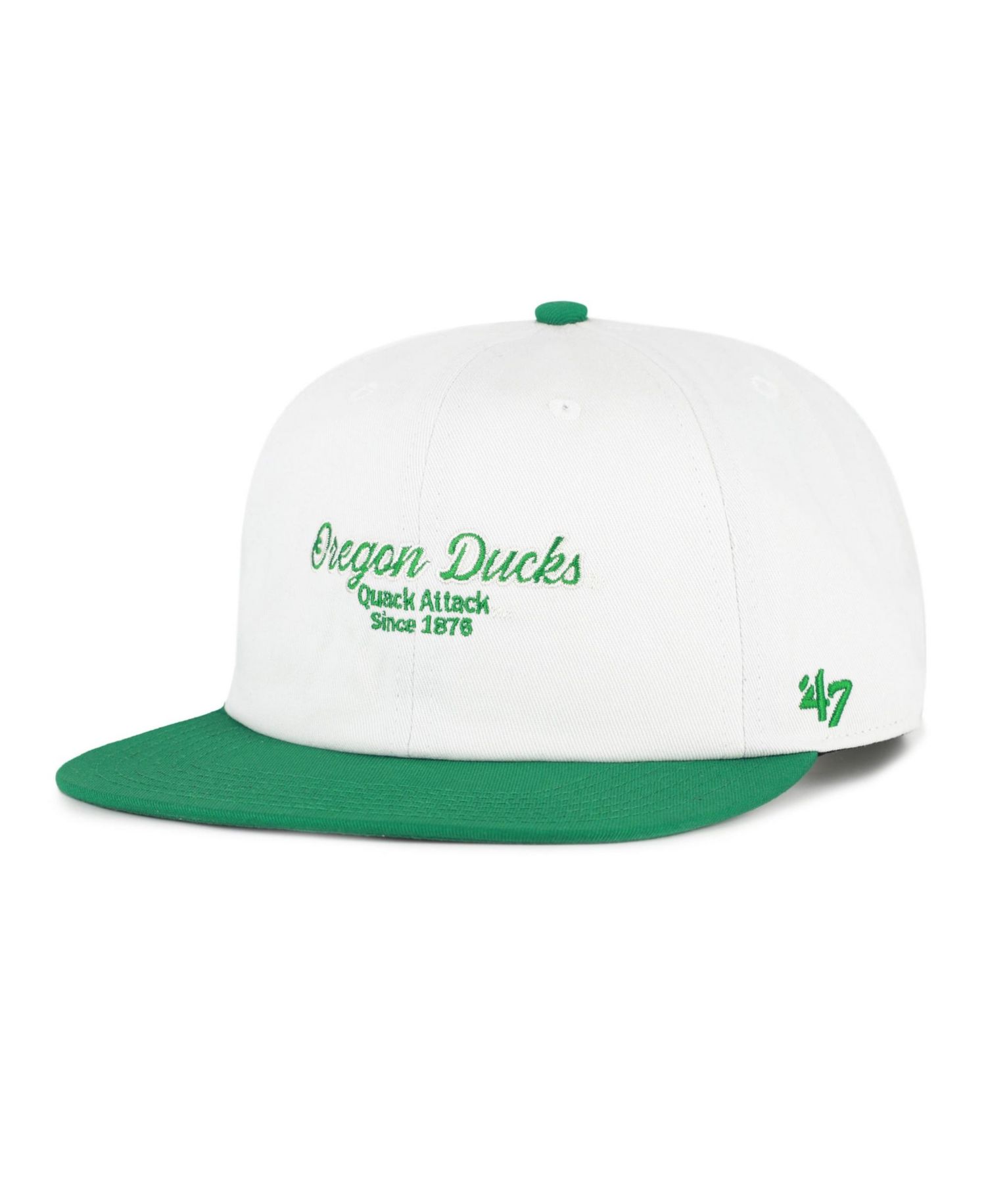 Men's '47 White/Green Oregon Ducks Script Stack Relaxed Captain Adjustable Hat