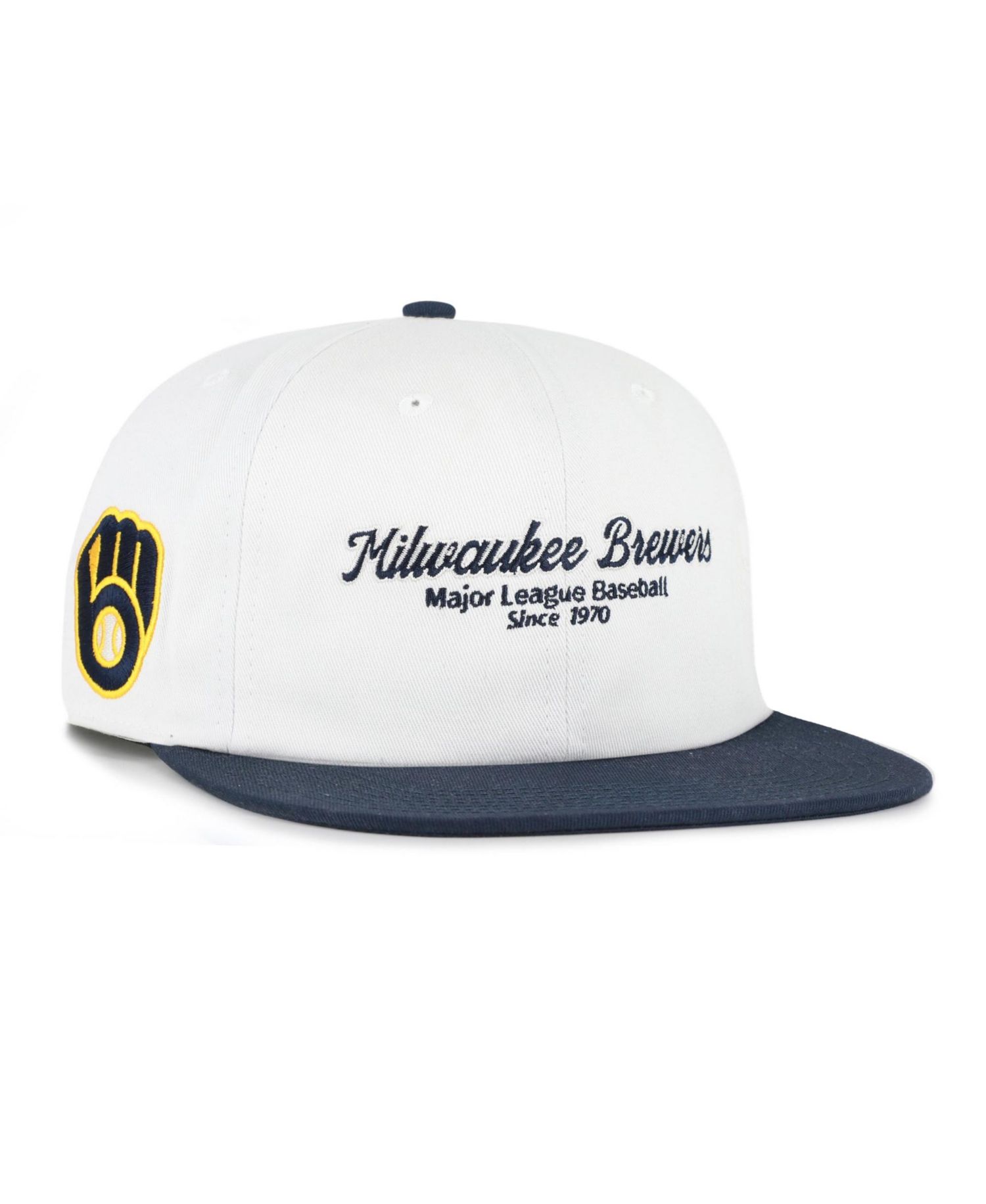Men's '47 White/Navy Milwaukee Brewers Script Stack Relaxed Captain Snapback