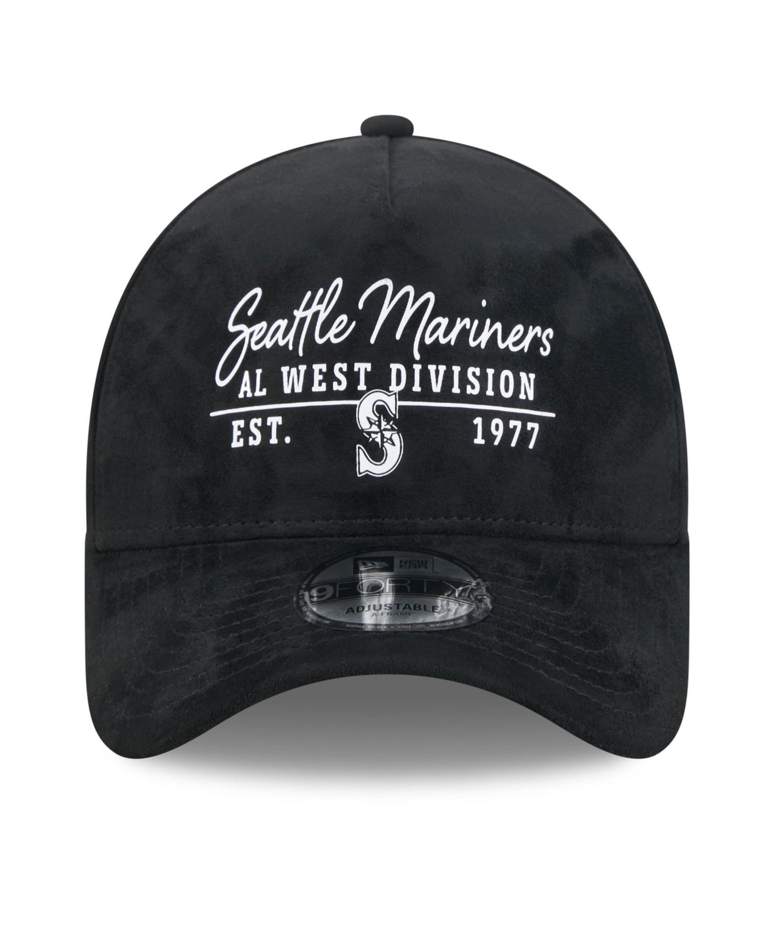 Men's and Women's Black Seattle Mariners Script Text 9FORTY A-Frame Adjustable Hat