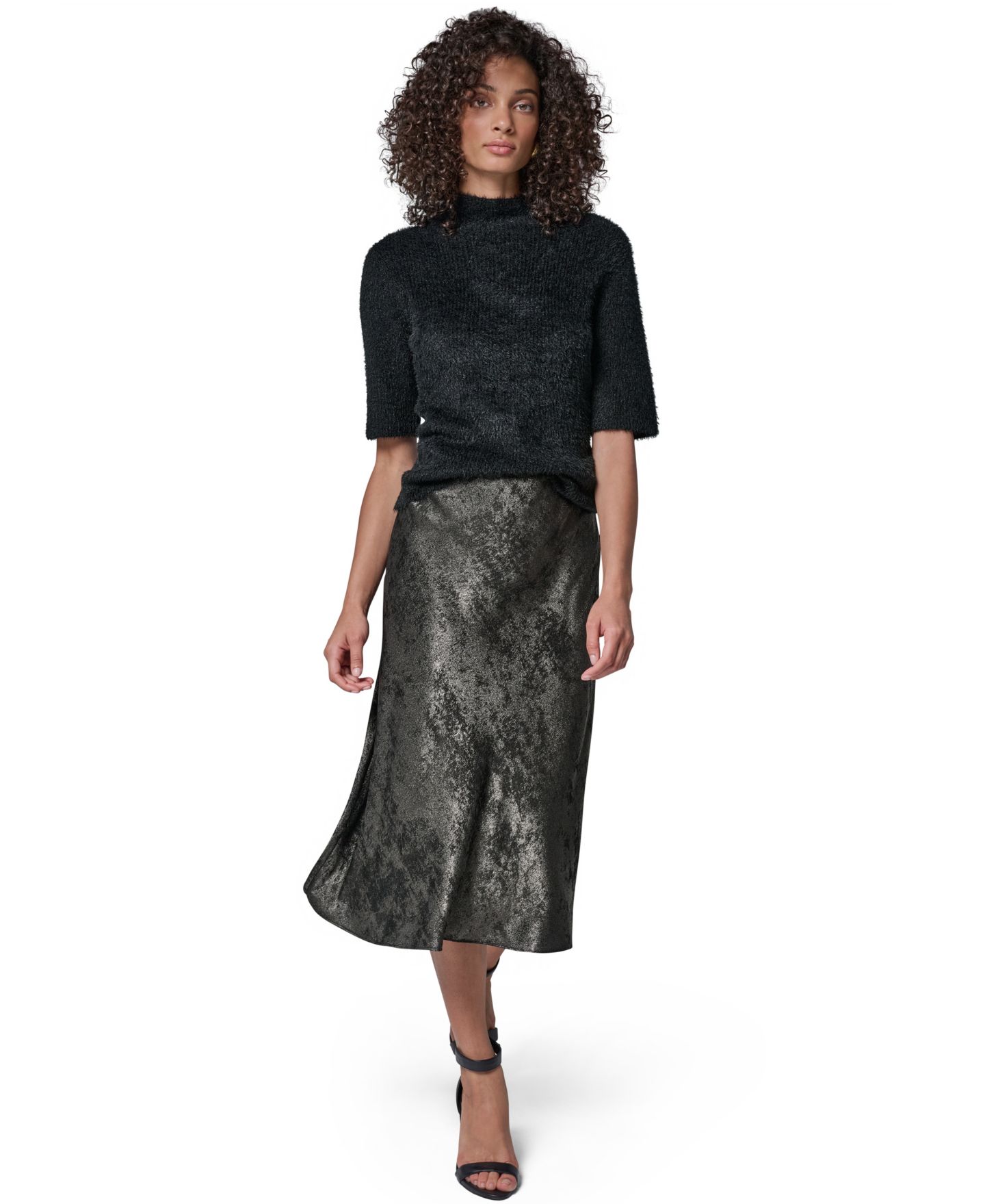 Женская юбка Donna Karan New York A-Line Midi Foil, цвет: Чёрный / Графитовый — фото 2