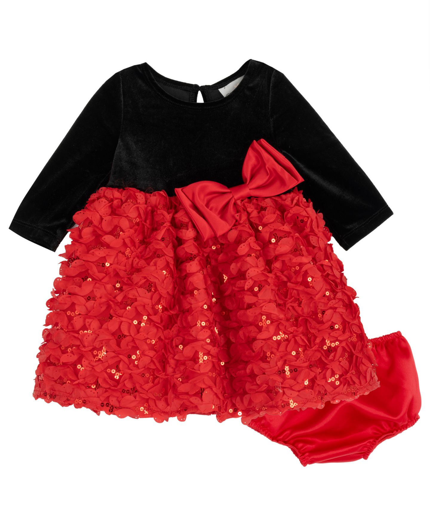 Комплект Rare Editions Long-Sleeve Fit and Flare Sequined Dress and Bloomer, 2-Piece Set для девочек-малышей, цвет: Красный — фото 2