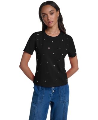 Women's Crewneck Gem-Embellished Short-Sleeve T-Shirt