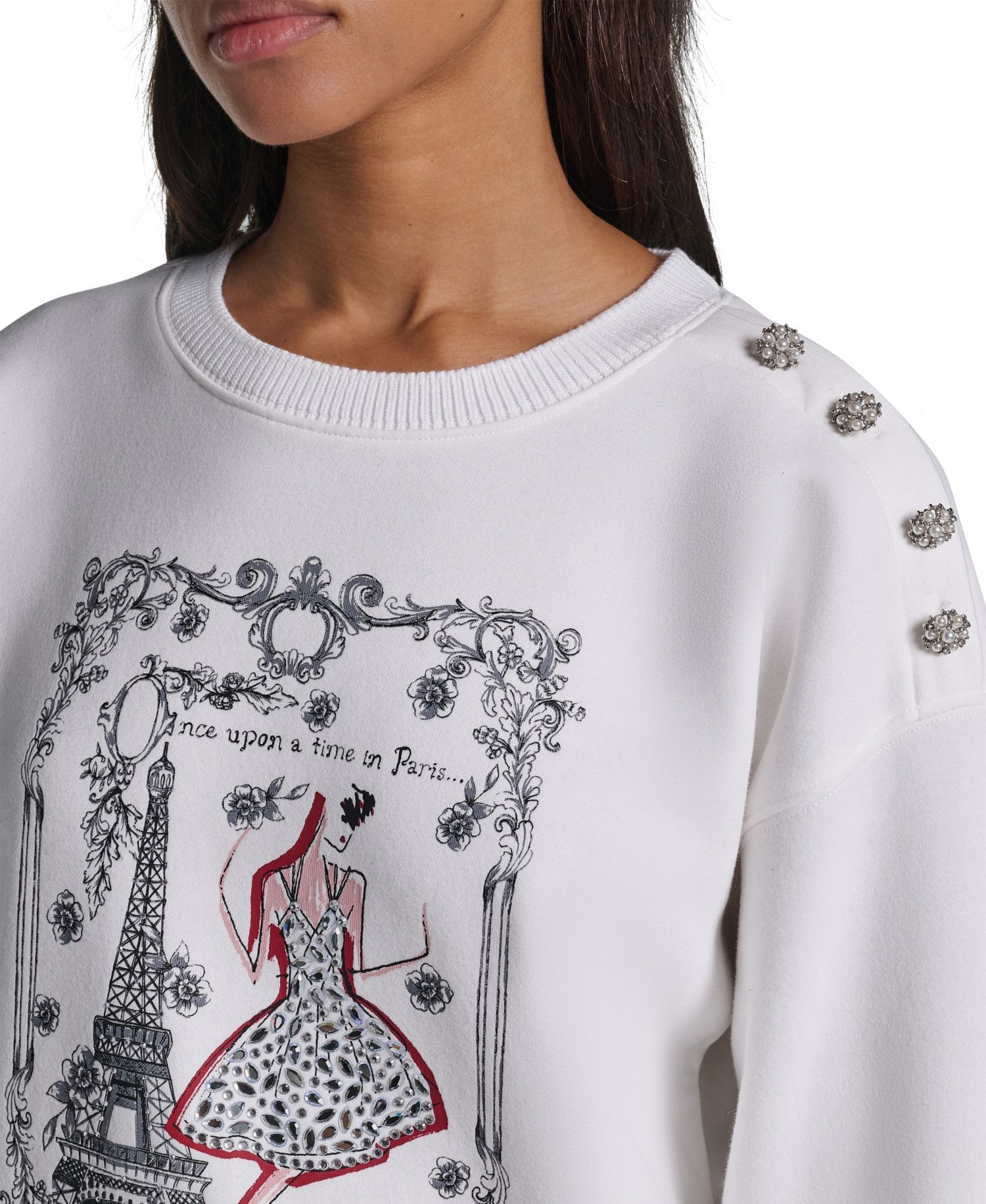 Women's Paris Scene Graphic Crewneck Long-Sleeve Sweatshirt