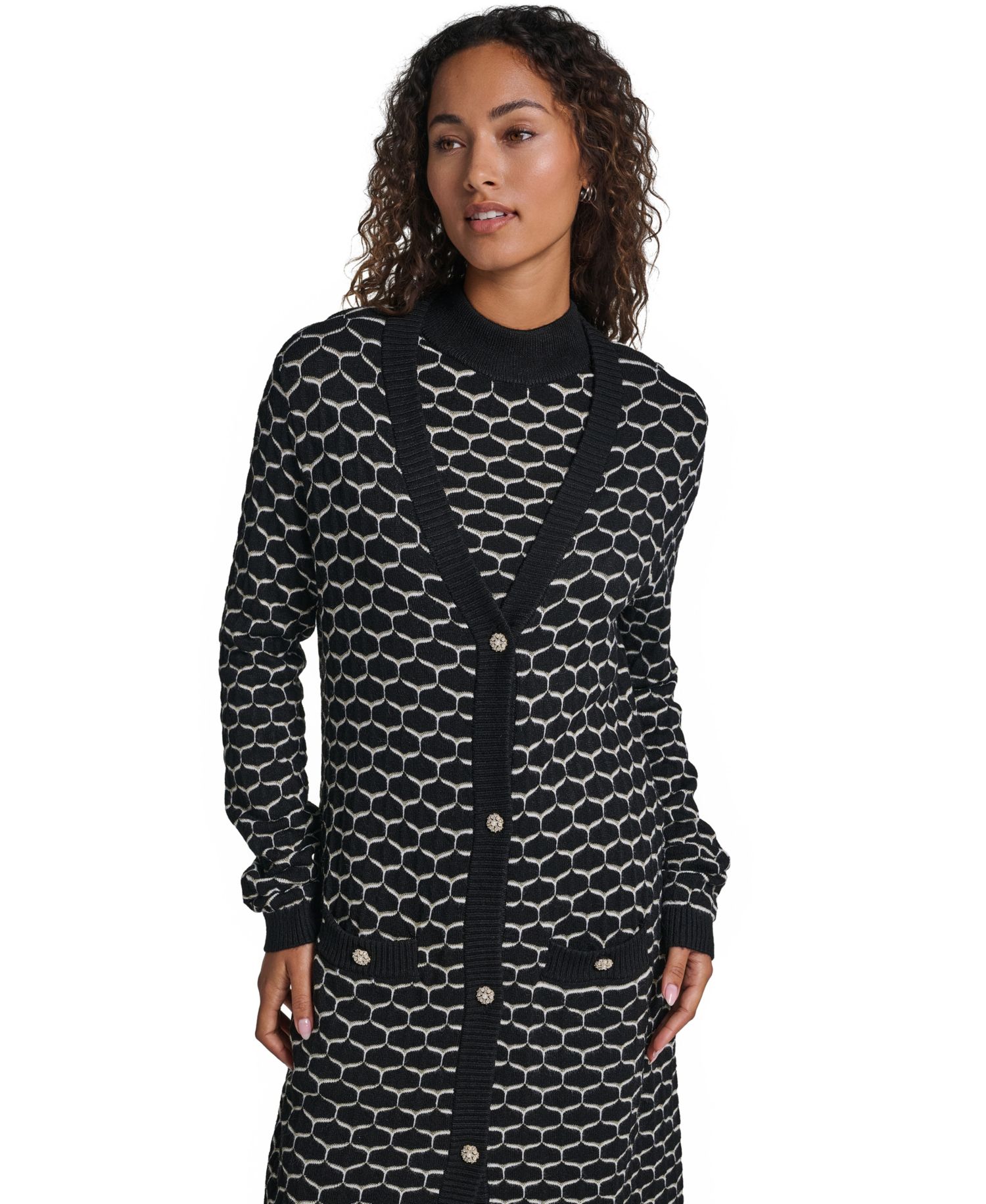 Women's Geometric V-Neck Duster Cardigan