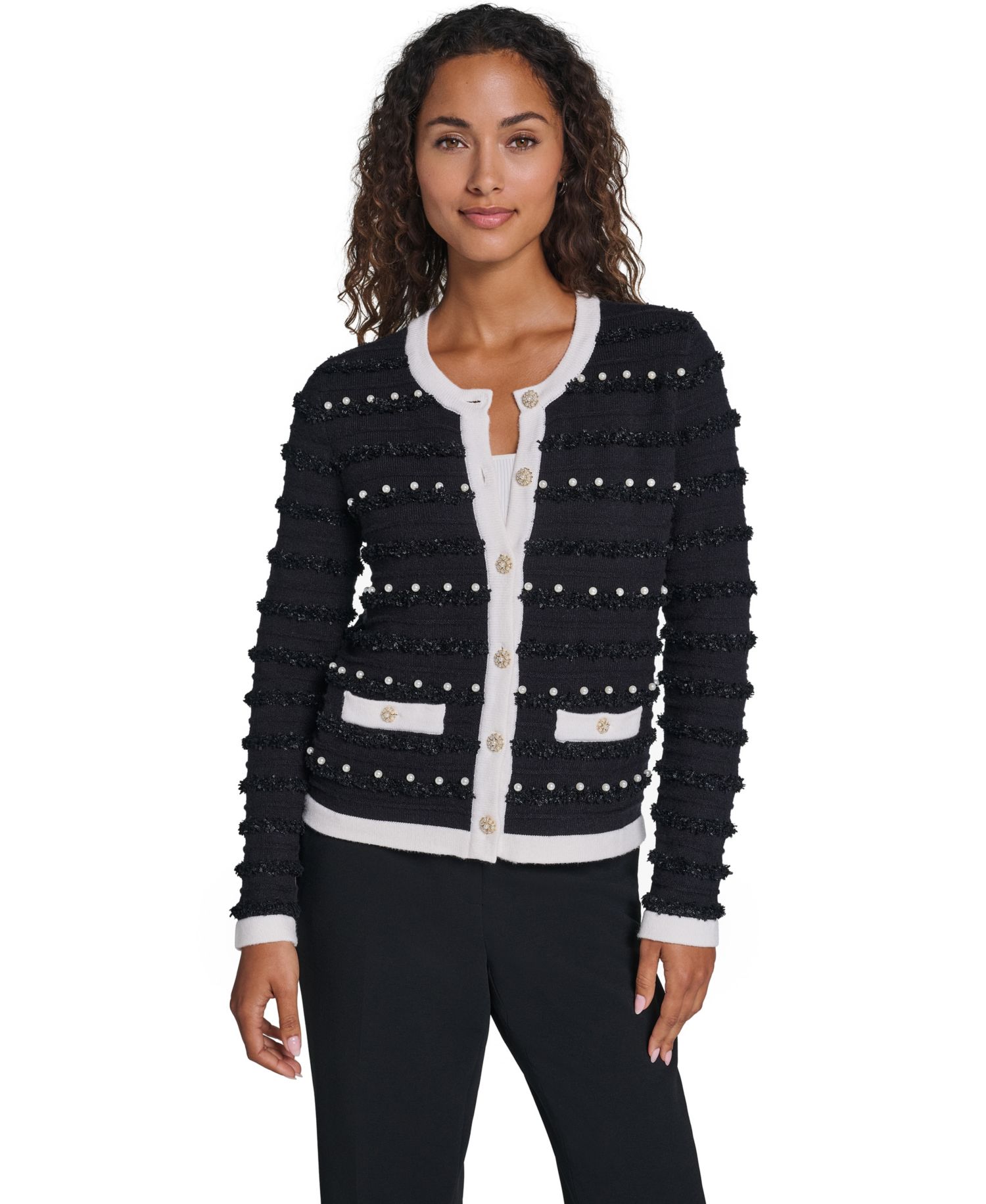 Women's Embellished Crewneck Cardigan Sweater