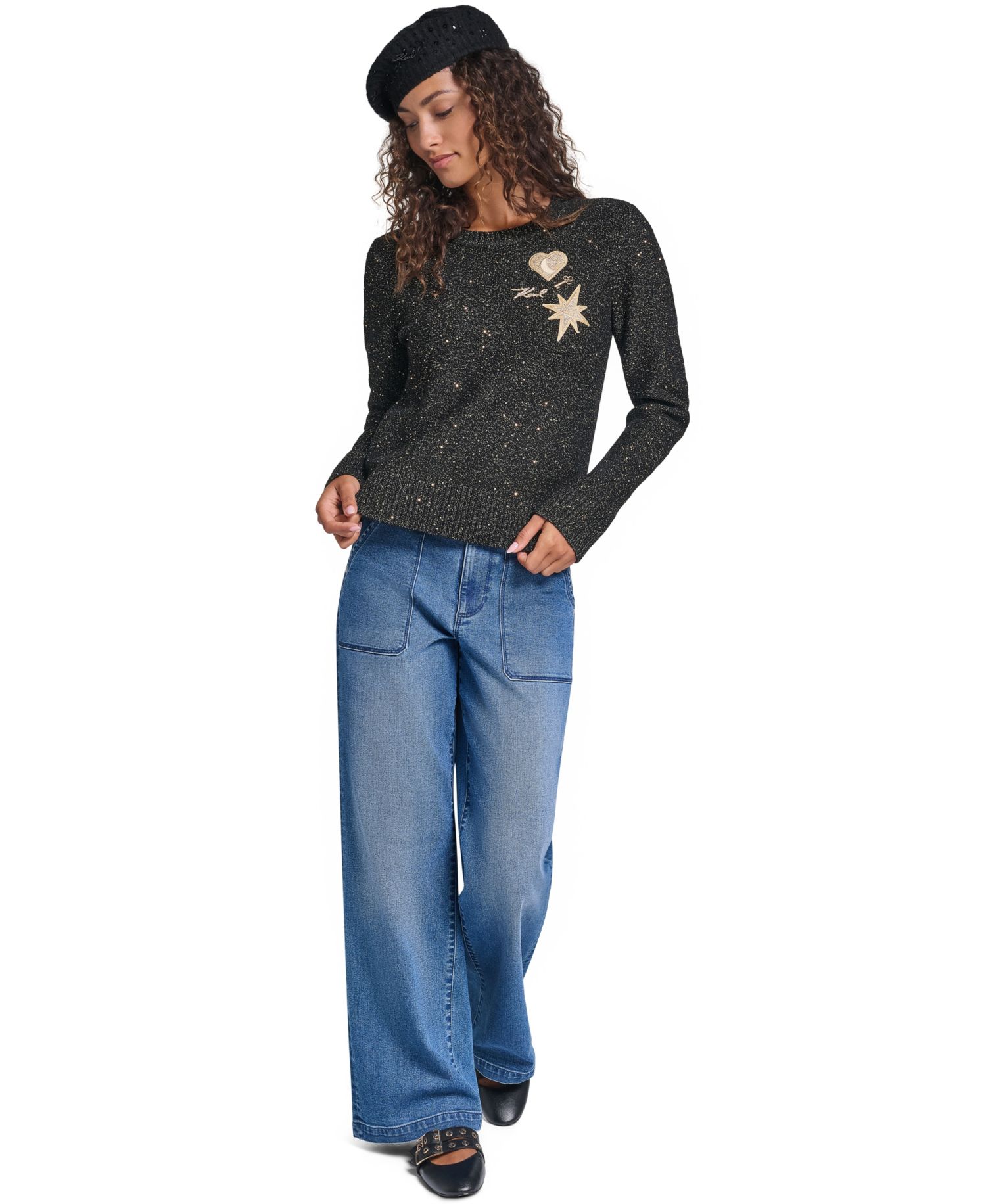 Women's Whimsy Crewneck Long-Sleeve Metallic Sweater