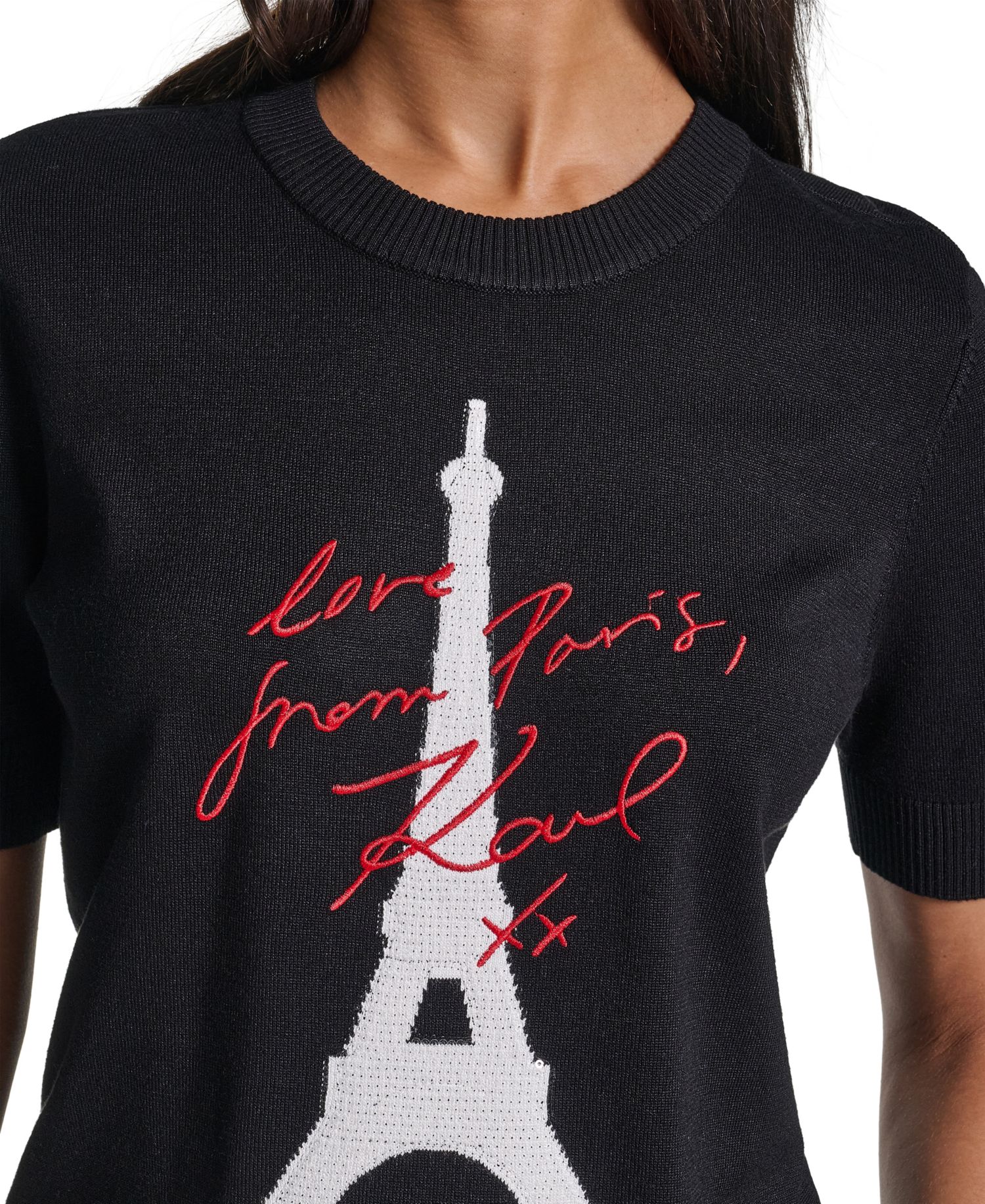 Women's Eiffel Tower Crewneck Short-Sleeve Sweater