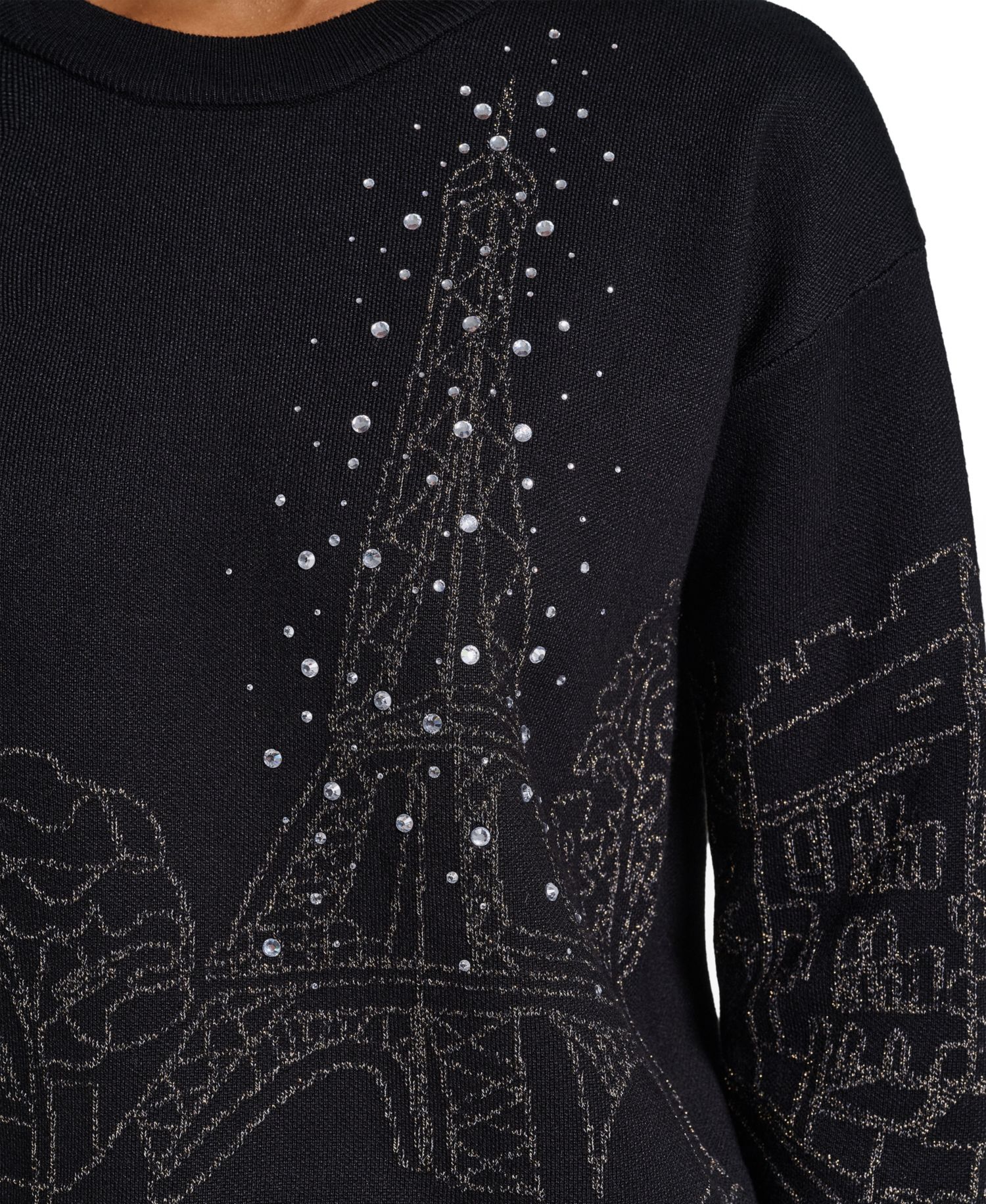 Women's Paris Scene Embellished Fitted Crewneck Sweater