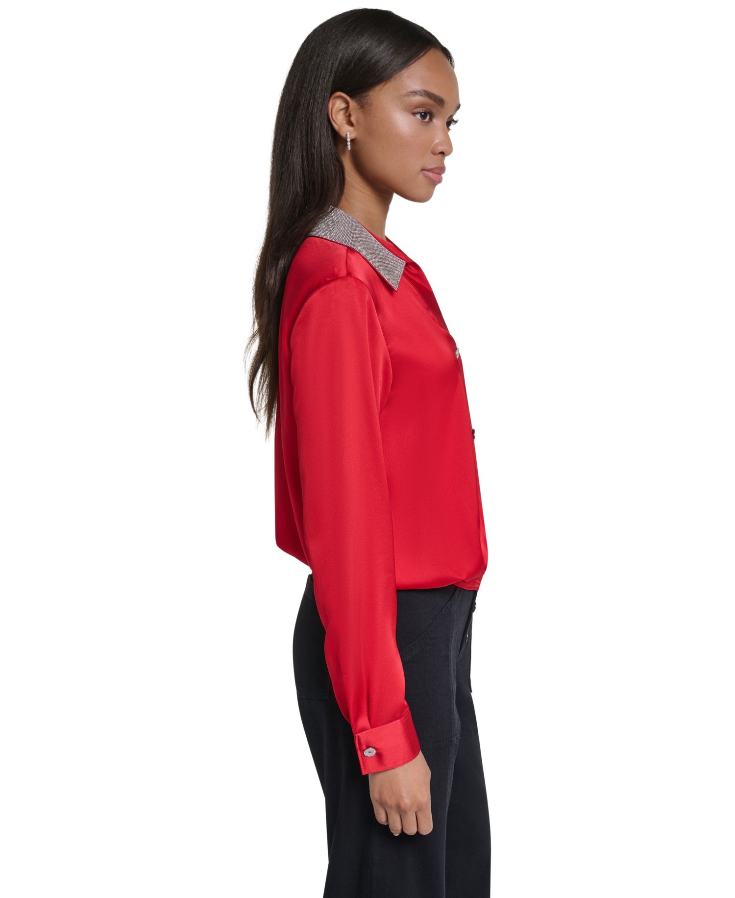 Women's Crystal Collar Satin Blouse