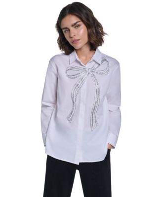 Women's Crystal Bow Long-Sleeve Blouse
