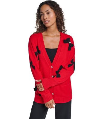 Women's Bow Long-Sleeve V-Neck Cardigan