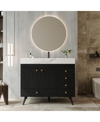36" Freestanding Bathroom Vanity with Sintered Stone Top, Ceramic Sink, 5 Drawers and Double Door for Modern Bathrooms