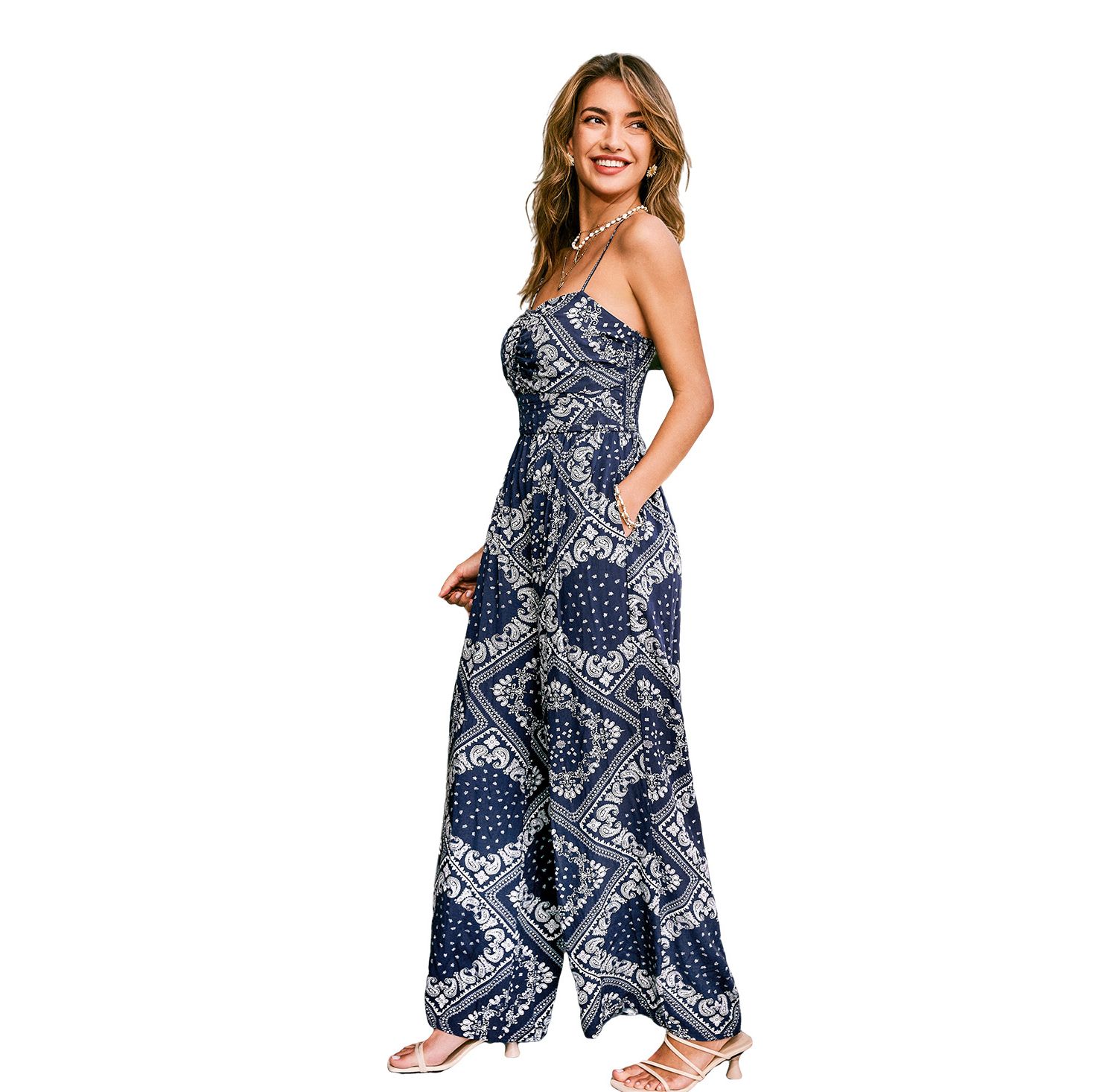 Women's V-Neck Zipper Closure Unlined Jumpsuit