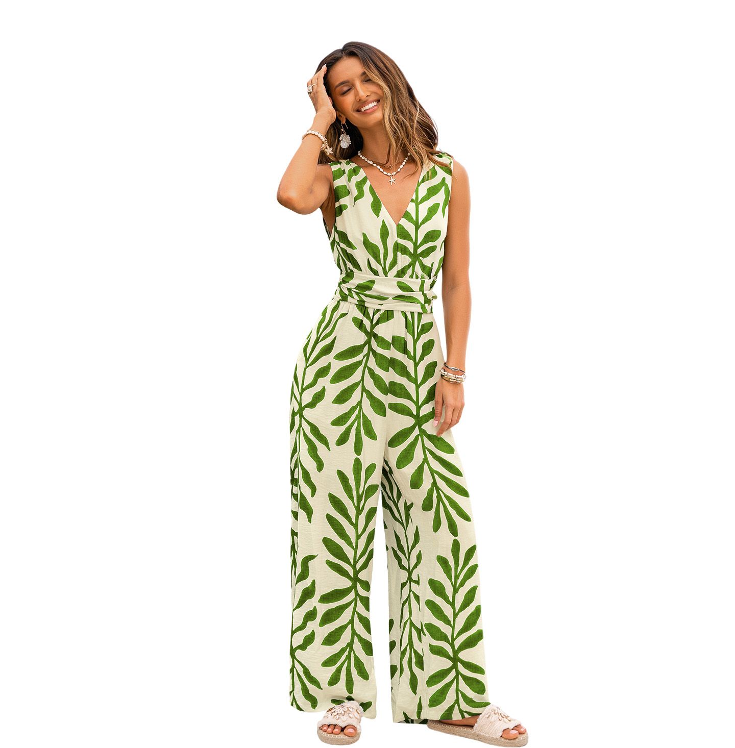 Женский комбинезон Cupshe Yachting Tropical Jumpsuit, цвет: Зелёный — фото 1