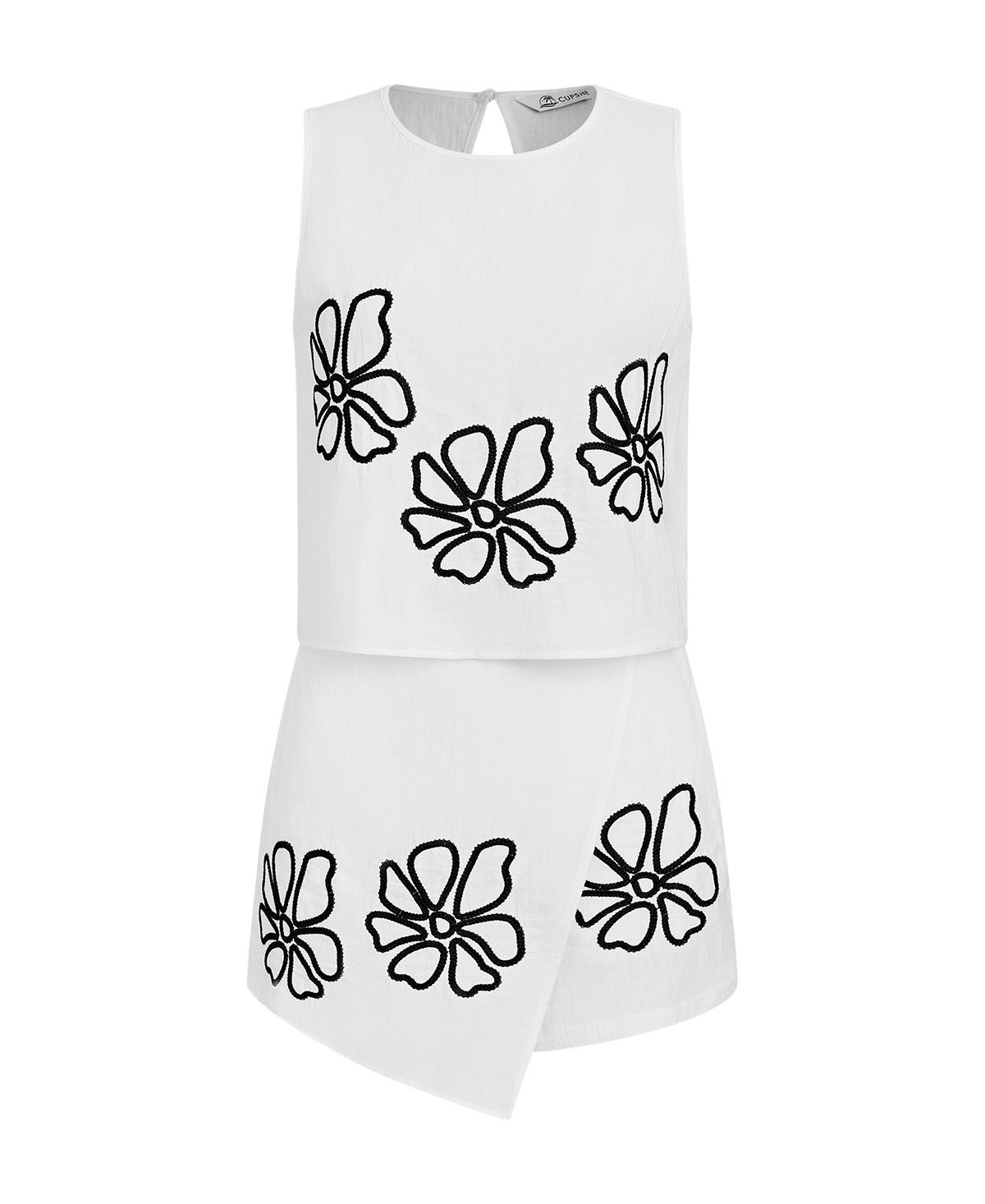 Cupshe Women's Floral Embroidered Sleeveless Crop Top and Wrap Front Skort Outfits