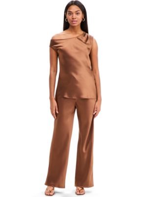 Women's High-Waisted Drawstring Wide-Leg Satin Pants