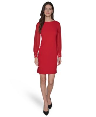Women's Illusion-Sleeve Beaded-Cuff Dress