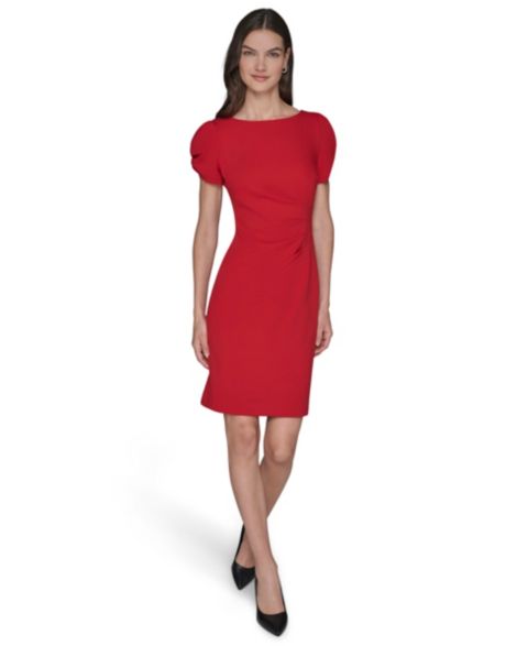 Женское платье KARL LAGERFELD PARIS Puff-Sleeve Side-Pleated, цвет: Красный