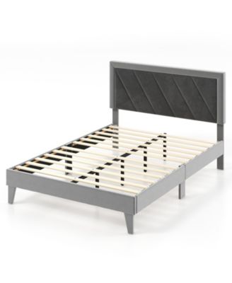 Twin Full Queen Platform Bed with High Headboard and Wooden Slats Full Size