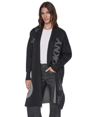 Women's Oversized Lurex Patch Open Front Cardigan Sweater