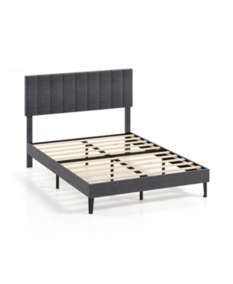 Upholstered Platform Bed with Height Adjustable Vertical Channel Headboard Full Size