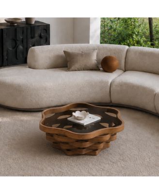 Cloud Glass Coffee Table with Multi-Layer Wave Base