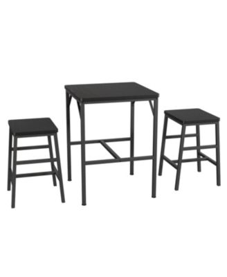 3 Piece Counter Height Dining Table Set For 2, Square High Top Pub Table With 2 Stools, Space Saving Industrial Bistro Set For Small Kitchen