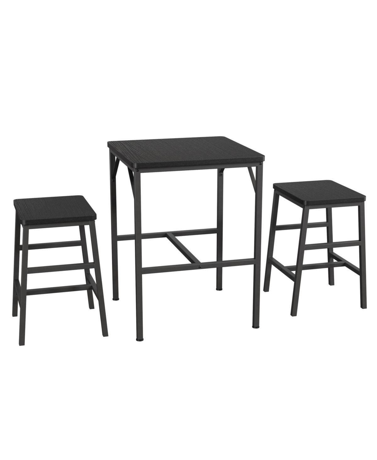3 Piece Counter Height Dining Table Set For 2, Square High Top Pub Table With 2 Stools, Space Saving Industrial Bistro Set For Small Kitchen - Black