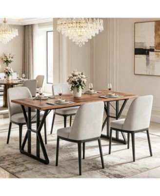 71 Inch Industrial Dining Table For 4 6, Waterproof Tabletop, Heavy Duty Metal Frame, Ergonomic Height, Space Saving, Modern Rustic For Home, Office