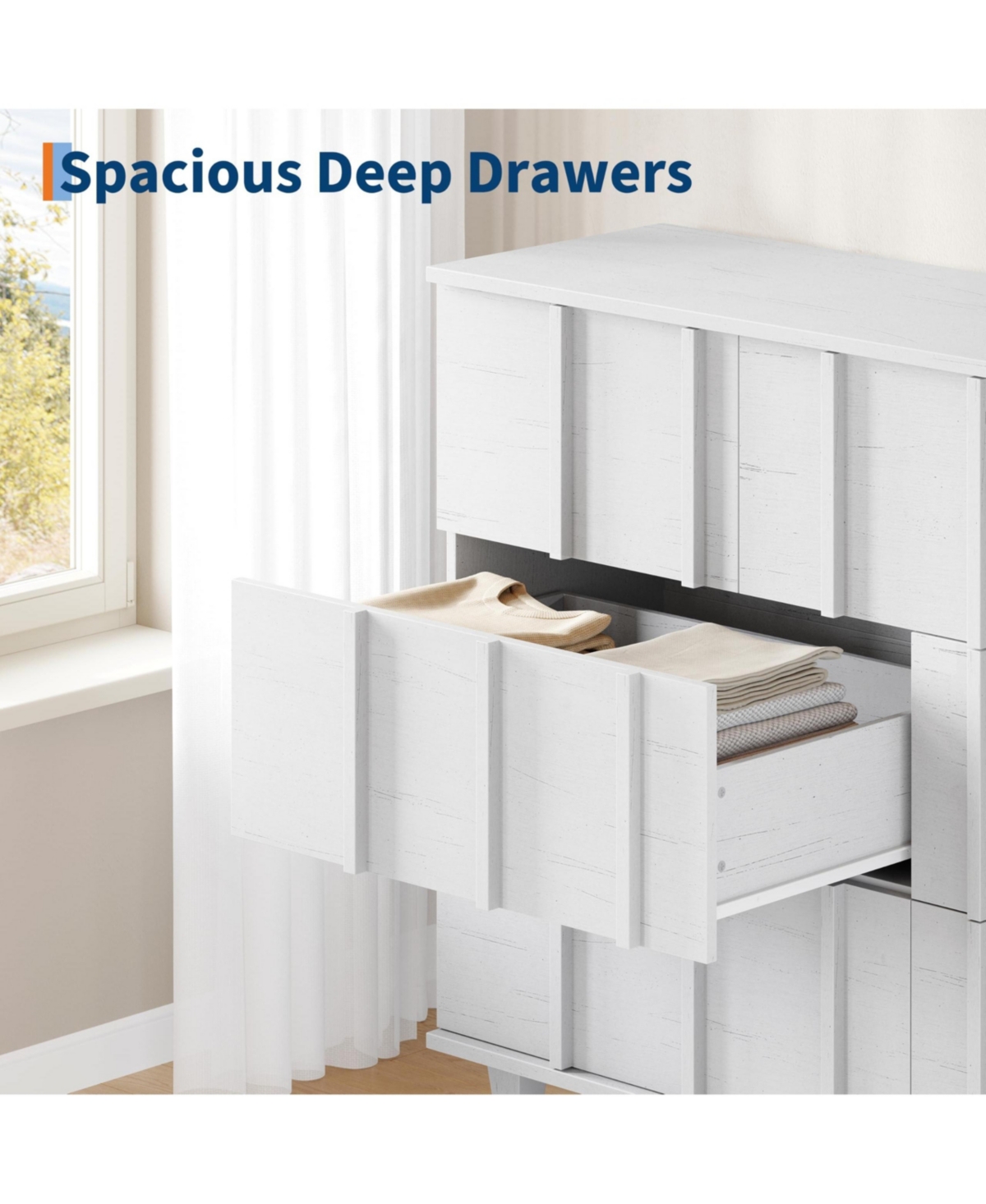 Modern Minimalist Wide Fluted Dresser Chest Of Drawers - 7 Drawer Clothing Storage Cabinet For Bedroom Small Space Nursery Living Room Or Entryway