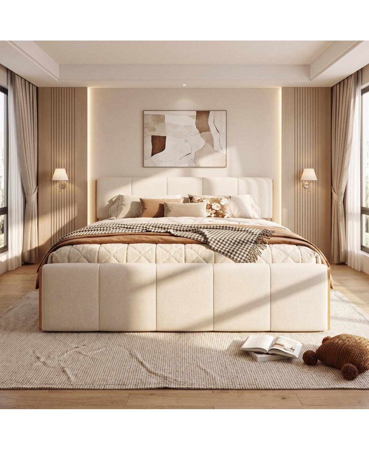 Streamdale Furniture Streamdale King Size Upholstered Bed Frame, White Fabric