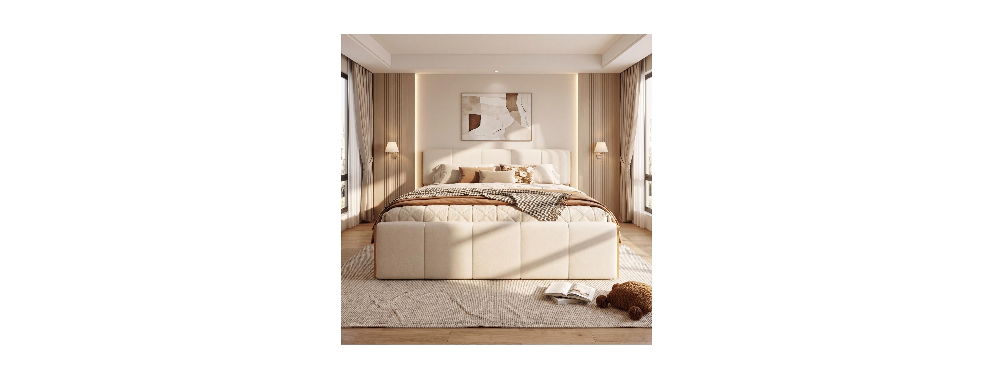 Streamdale Furniture Streamdale King Size Upholstered Bed Frame, White Fabric