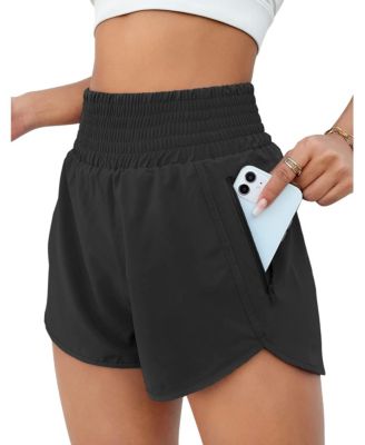 Women High Waisted Athletic Shorts Quick Dry Zipper Pocket Double Layer