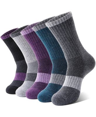 Women's Merino Wool-Blend Cushioned Crew Socks, 5-Pack