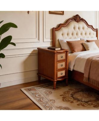 Rattan Narrow Side Table with 3 Drawers Light