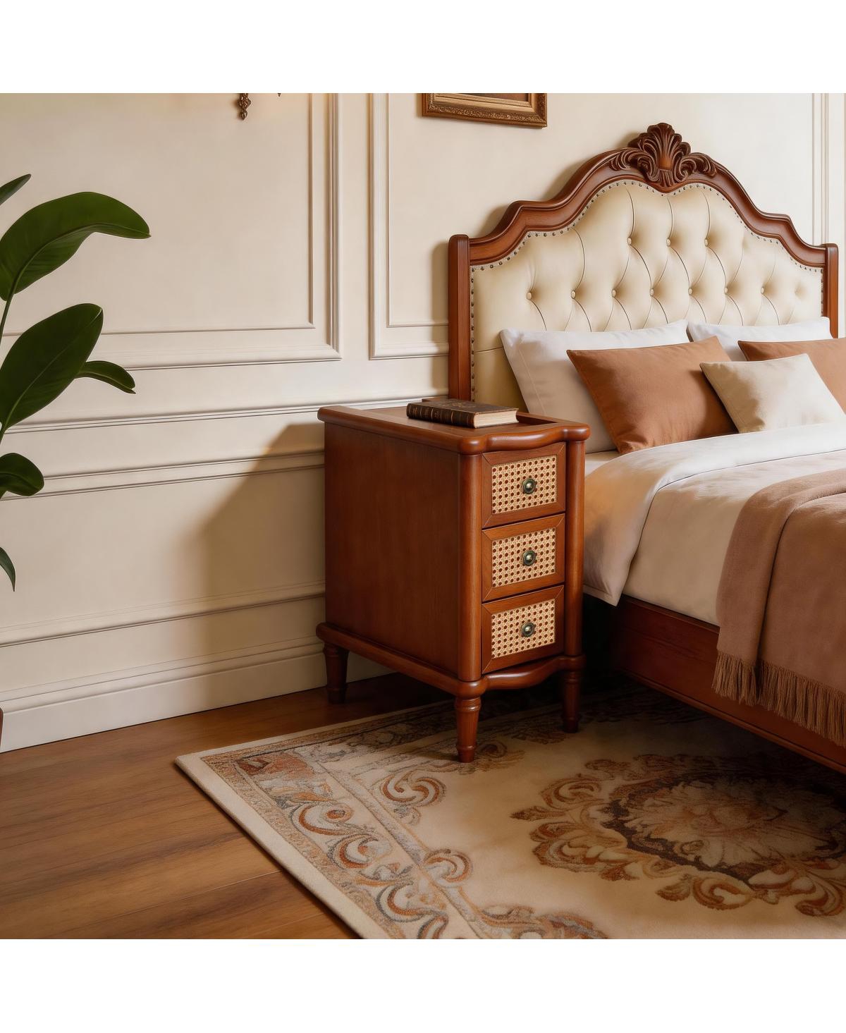 Streamdale Furniture Rattan Narrow Side Table with 3 Drawers Light