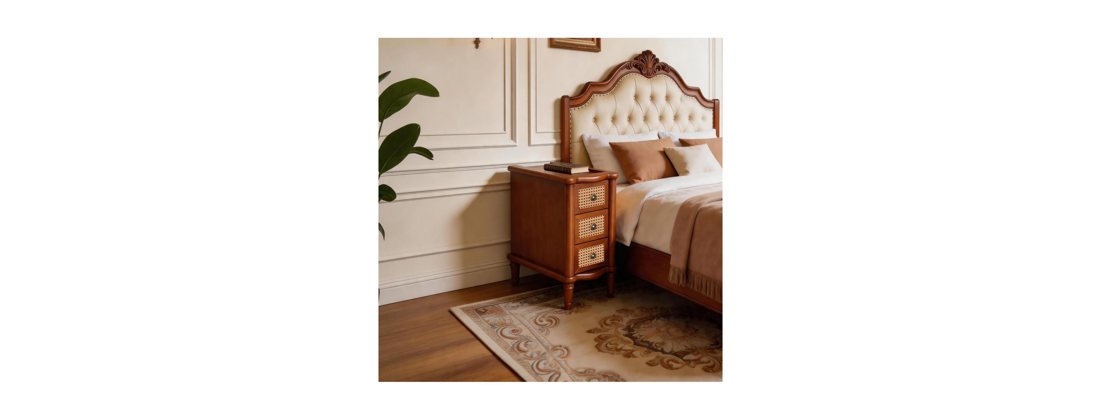 Streamdale Furniture Rattan Narrow Side Table with 3 Drawers Light