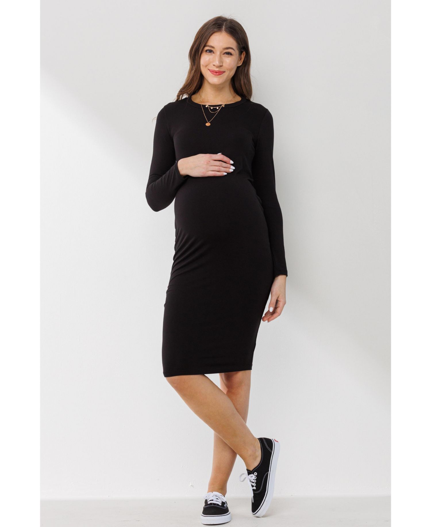 Maternity Long-Sleeve Bodycon Midi Dress