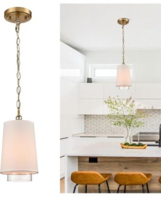Pendant Light Mini Hanging Kitchen Light with Cone Linen Shade and Cylinder Glass Shade