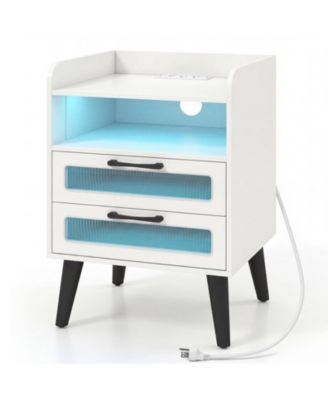 Mid-Century Nightstand with Color-Changing LED Strip