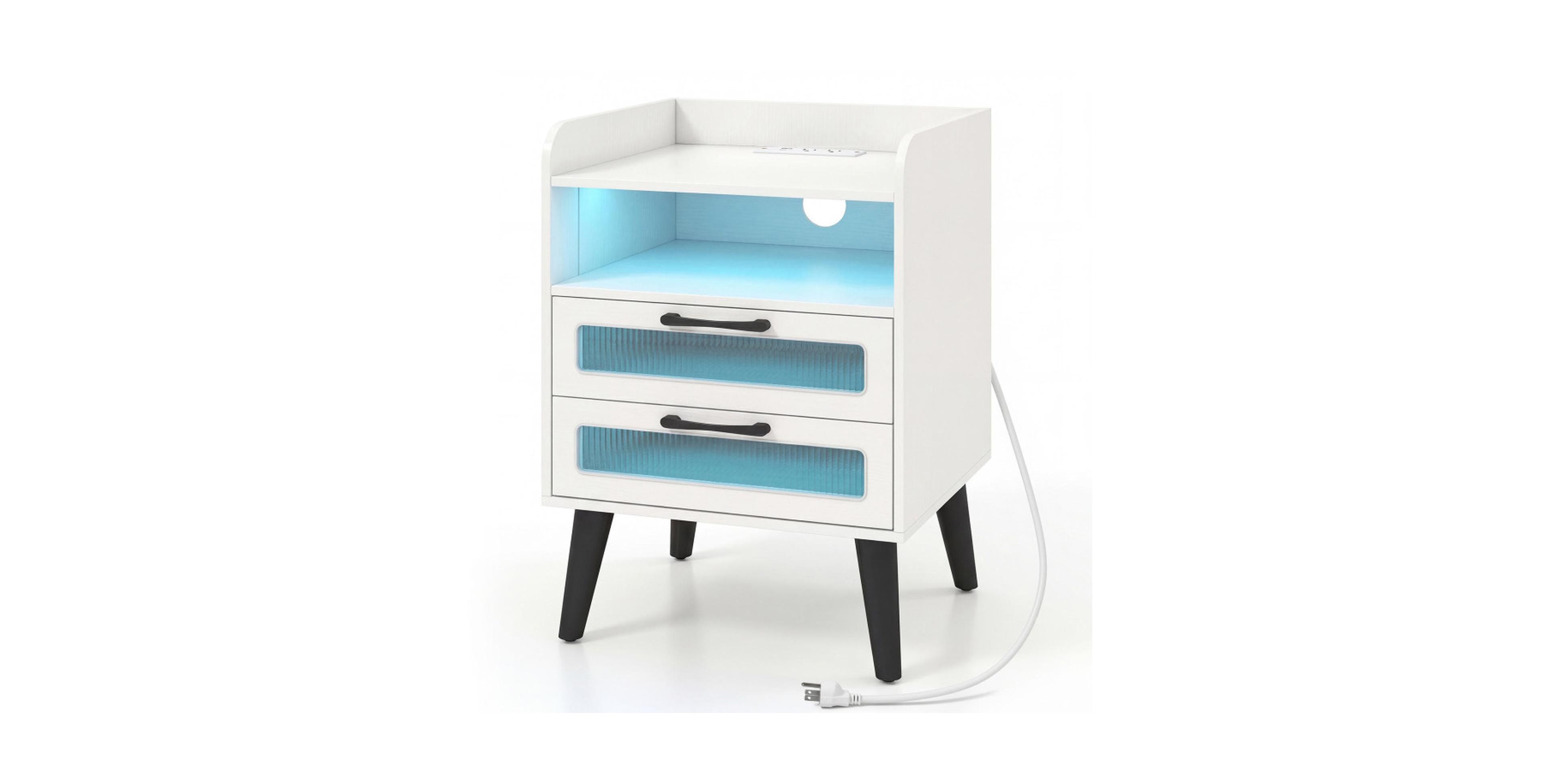 Gouun Mid-Century Nightstand with Color-Changing Led Strip