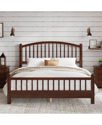 Queen Wood Platform Bed Frame with Arched Headboard
