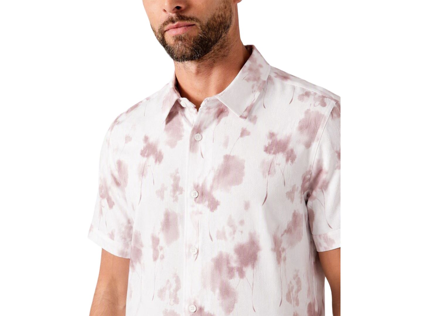 Мужская рубашка GUESS Knox Jacquard Short-Sleeve Floral Print Regular-Fit, цвет: Кирпичный розовый разноцветный — фото 3