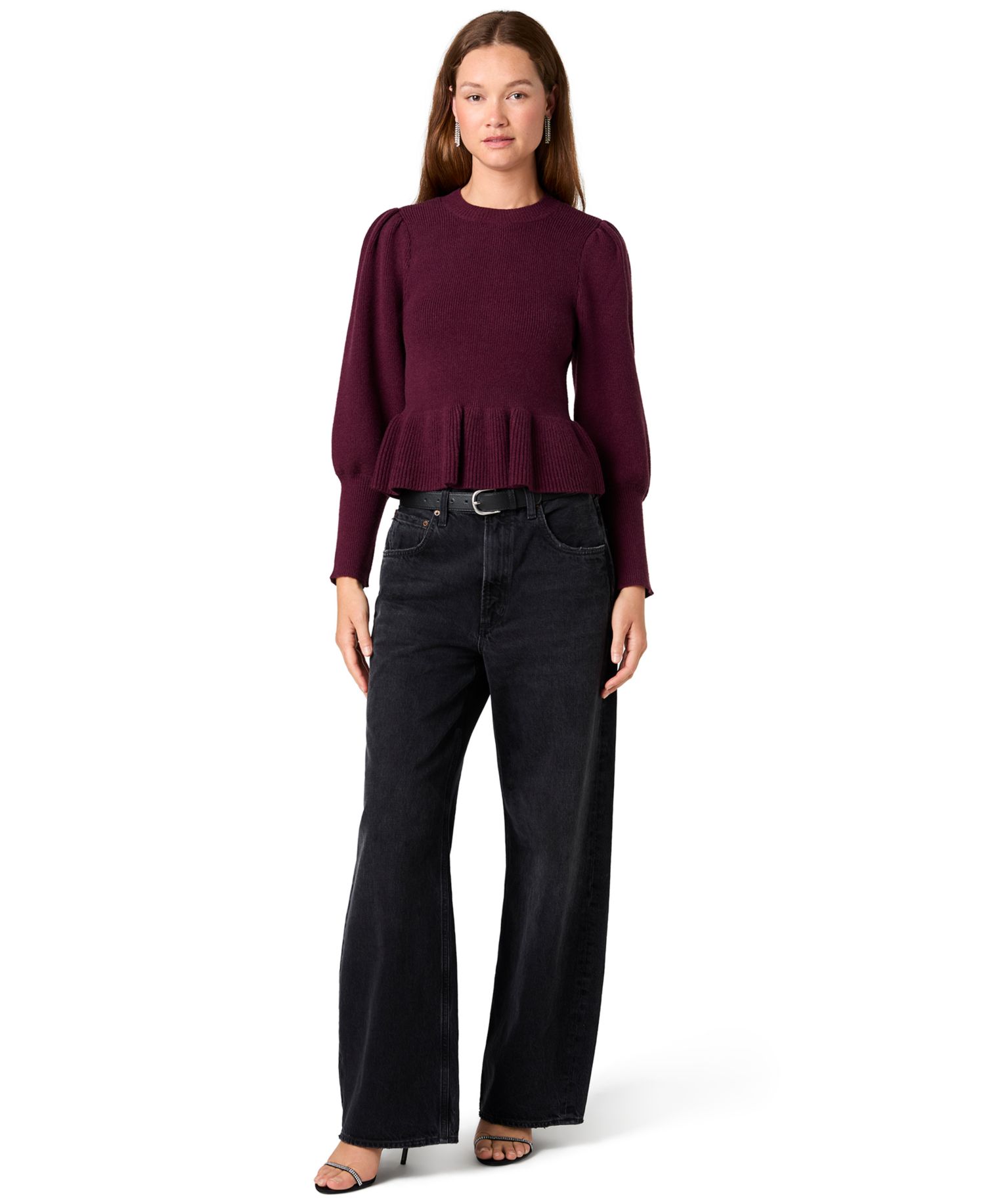 Women's Sloane Long-Balloon-Sleeve Peplum Sweater