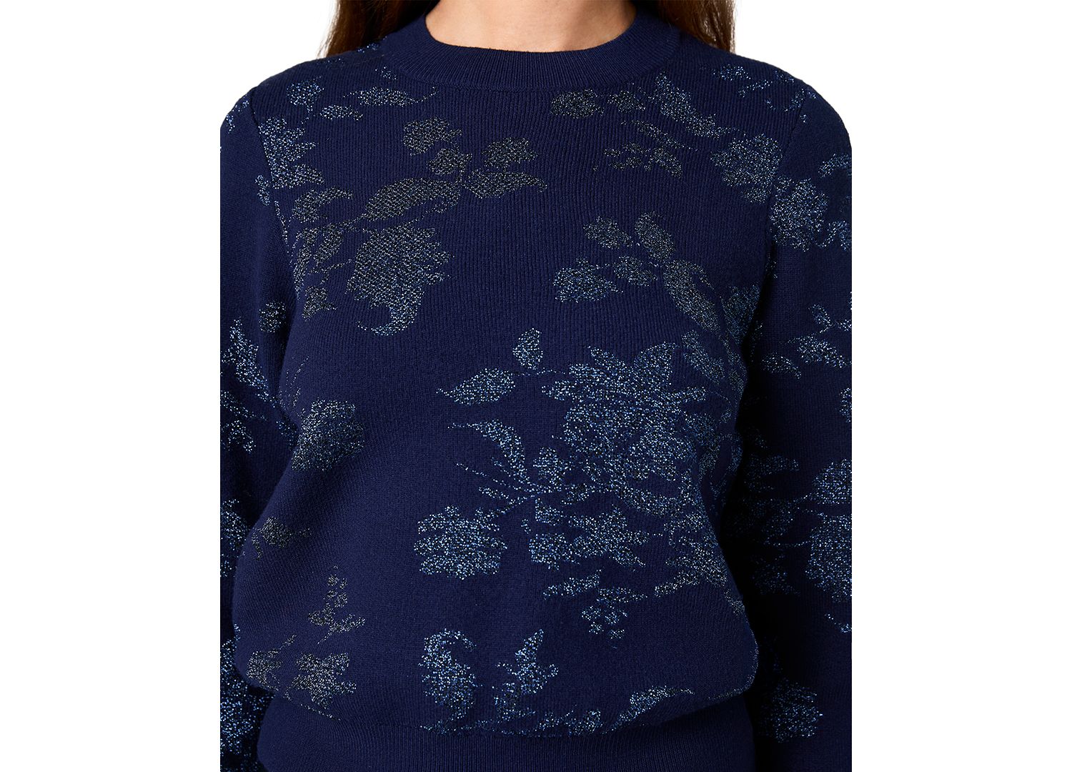 Women's Rory Fleur Long-Sleeve Floral-Print Metallic Pullover